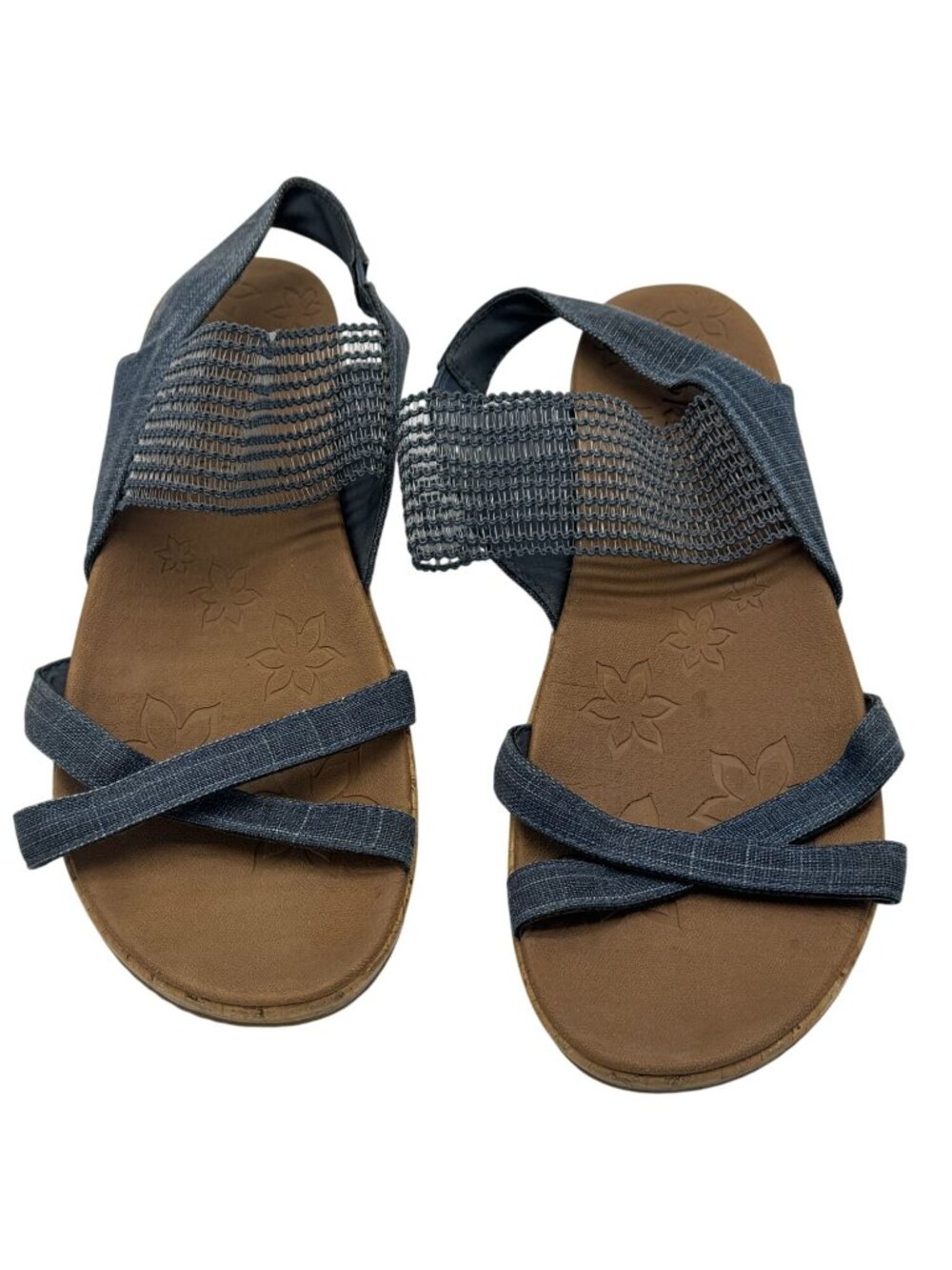 Skechers Womens Luxe Foam Navy Blue Strappy Sandals Size 10 Low Wedge Comfort